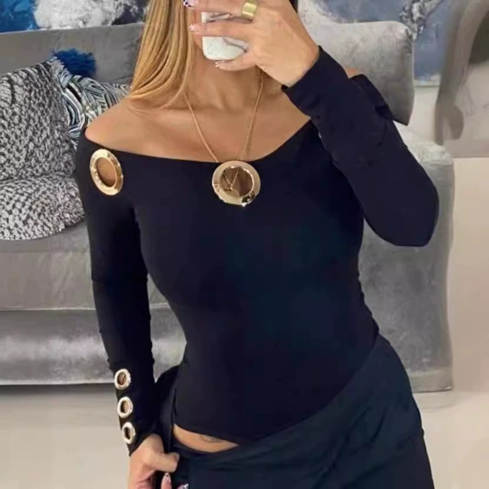ZARA New Arrival Off Shoulder Metal Trim Bodysuit